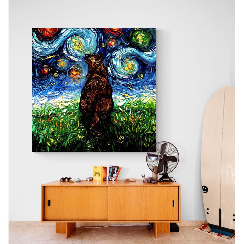 TAYRONA STORE - Cuadro Lienzo Para Habitaciones Noche Estrellada Gatos 241 80x80cm