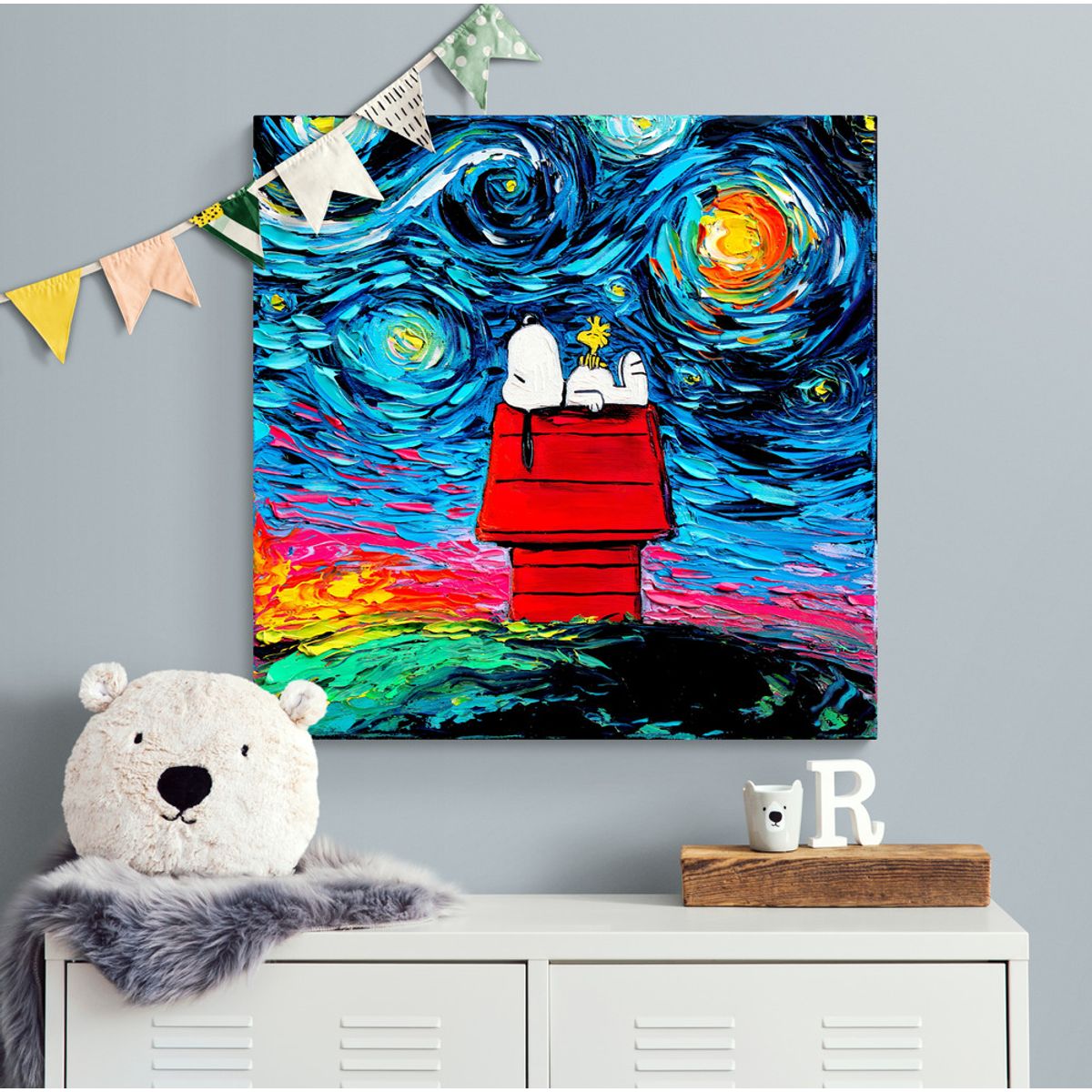 TAYRONA STORE - Cuadro Lienzo Para Habitaciones Noche Estrellada Snoopy 01 50x50cm