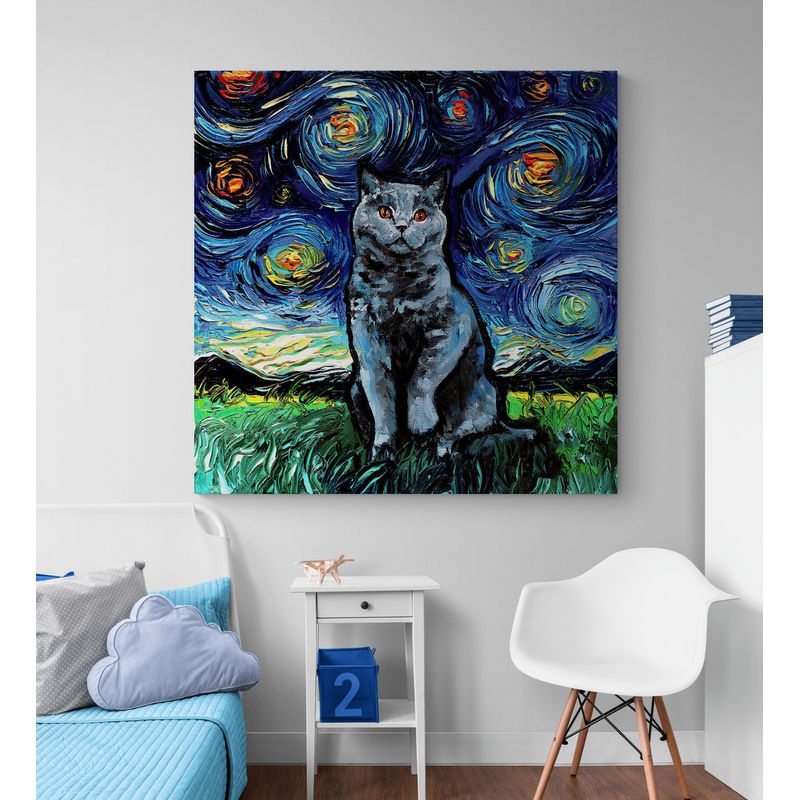 TAYRONA STORE - Cuadro Lienzo Para Habitaciones Noche Estrellada Gatos 231 50x50cm