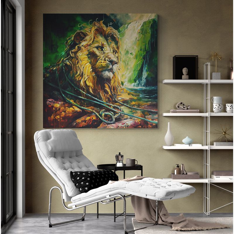 TAYRONA STORE - Cuadro Lienzo Para Habitaciones Pintura Leon Colores 114 60x60cm