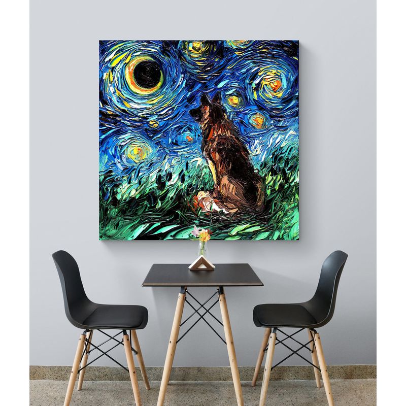 TAYRONA STORE - Cuadro Lienzo Habitacion Noche Estrellada Perro Pastor Aleman 05 60x60cm