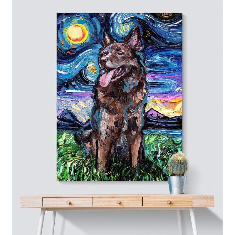 TAYRONA STORE - Cuadro Lienzo Habitacion Noche Estrellada Perro Shepherd Night 70x100cm