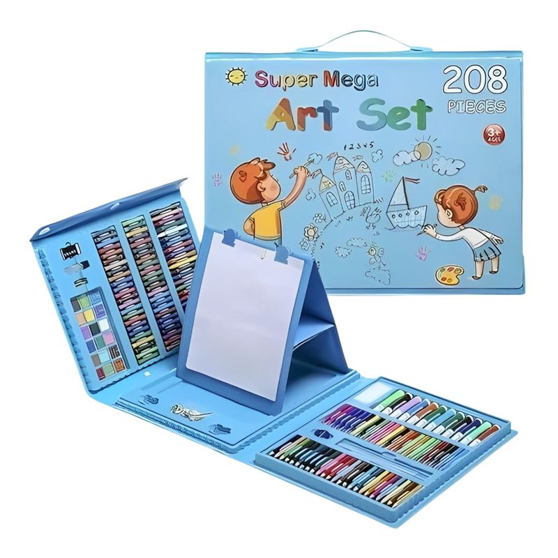 GENERICO - Set Kit Arte Niños Maleta Acuarela Plumón 208 Piezas Azul