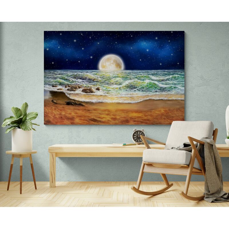 TAYRONA STORE - Cuadro En Lienzo Para Habitaciones Luna Mar Playa 153 100x70cm