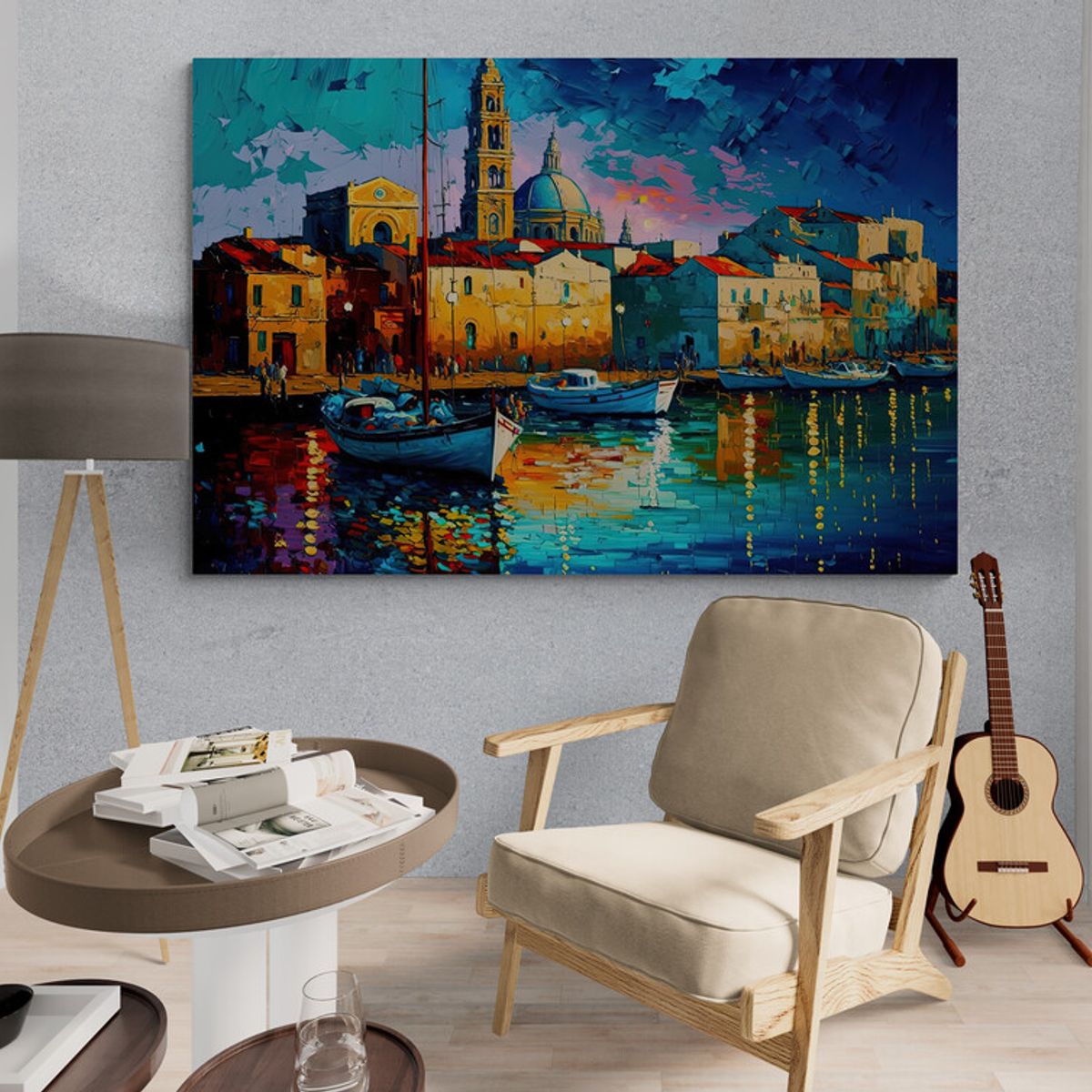 TAYRONA STORE - Cuadro En Lienzo Para Habitaciones Pintura Barcas 032 50x35cm