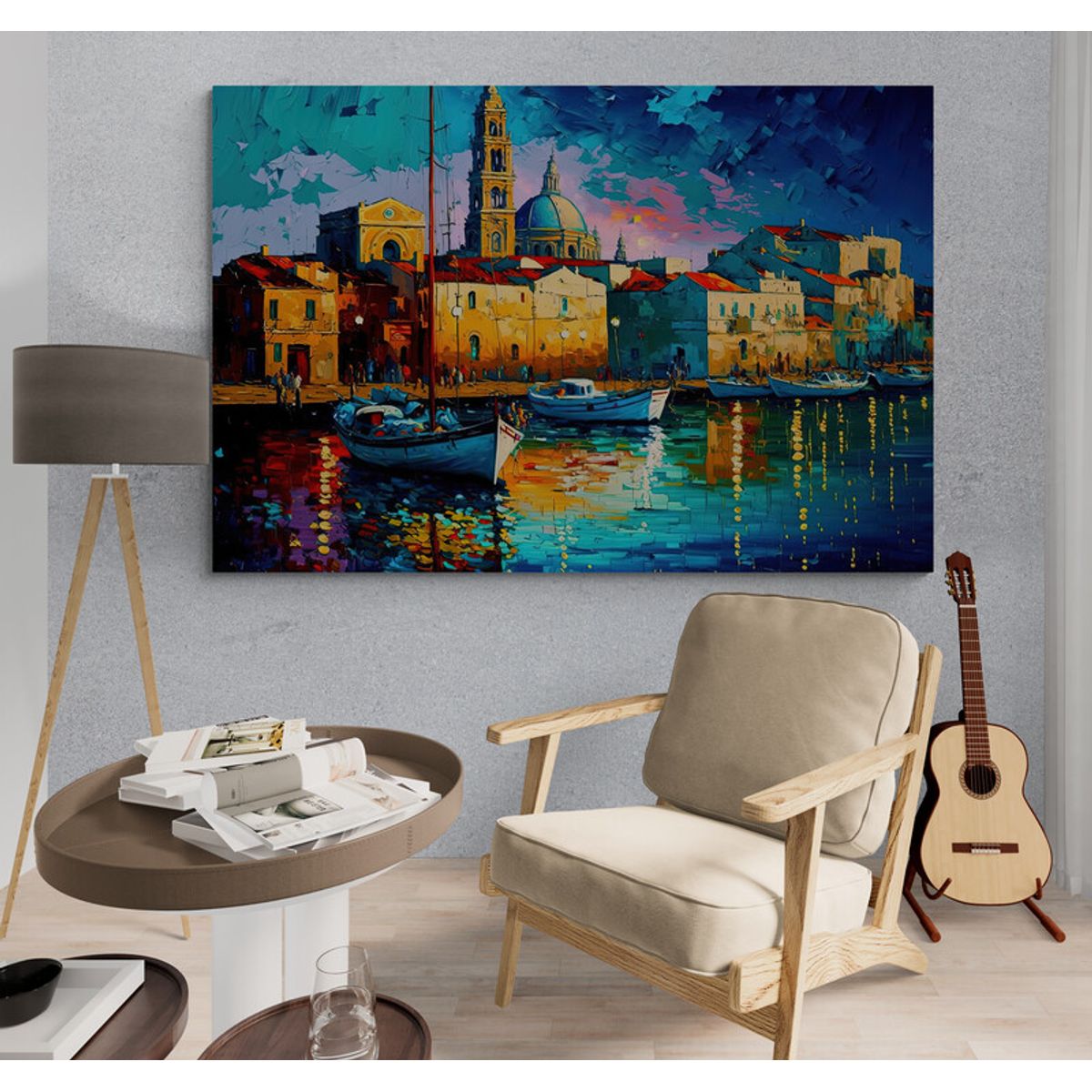 TAYRONA STORE - Cuadro En Lienzo Para Habitaciones Pintura Barcas 032 50x35cm