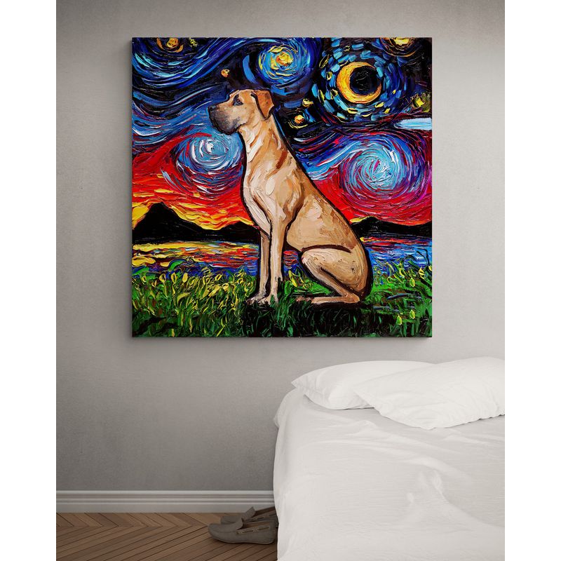 TAYRONA STORE - Cuadro Lienzo Habitacion Noche Estrellada Perro Gran Danes 01 60x60cm