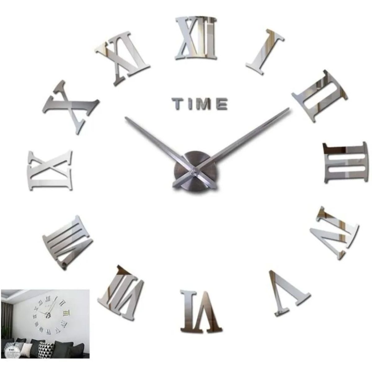 AMERICO SHOP - Reloj de Pared 3D Plateado Romano Decorativo Diseño Moderno