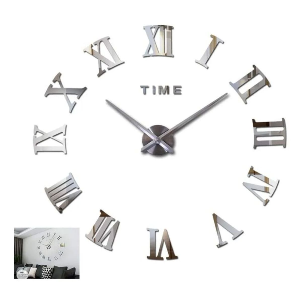 AMERICO SHOP - Reloj de Pared 3D Plateado Romano Decorativo Diseño Moderno