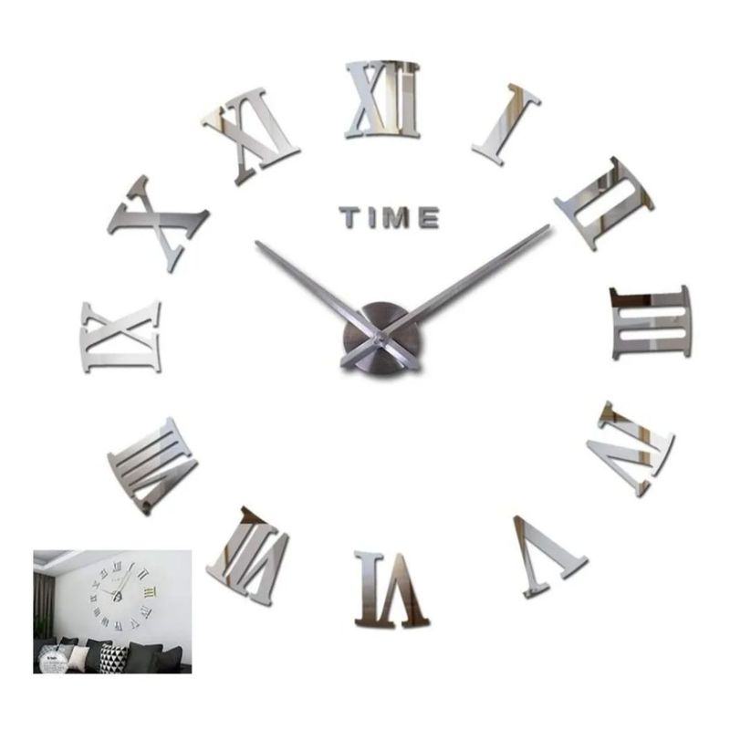 AMERICO SHOP - Reloj de Pared 3D Plateado Romano Decorativo Diseño Moderno