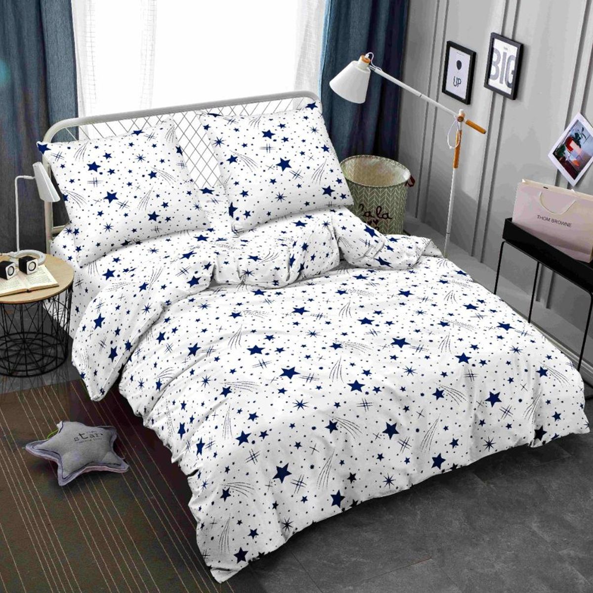 SIRENITAS - Juego de sabanas Cama Doble Blanco Estrellas