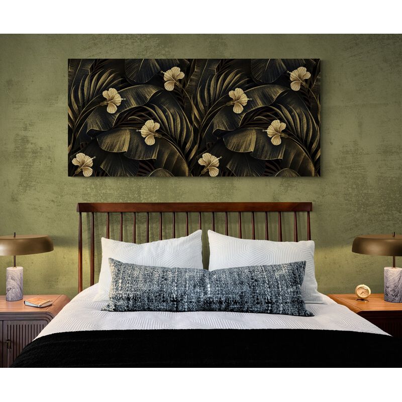 TAYRONA STORE - Cuadro En Lienzo Para Habitaciones Hojas Doradas 030 90x40cm