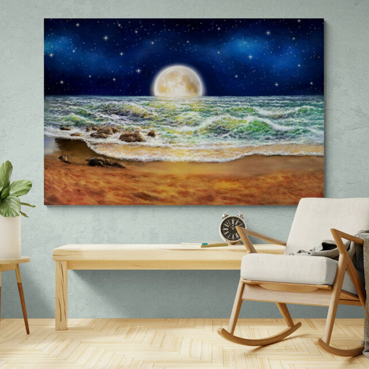 TAYRONA STORE - Cuadro En Lienzo Para Habitaciones Luna Mar Playa 153 70x50cm