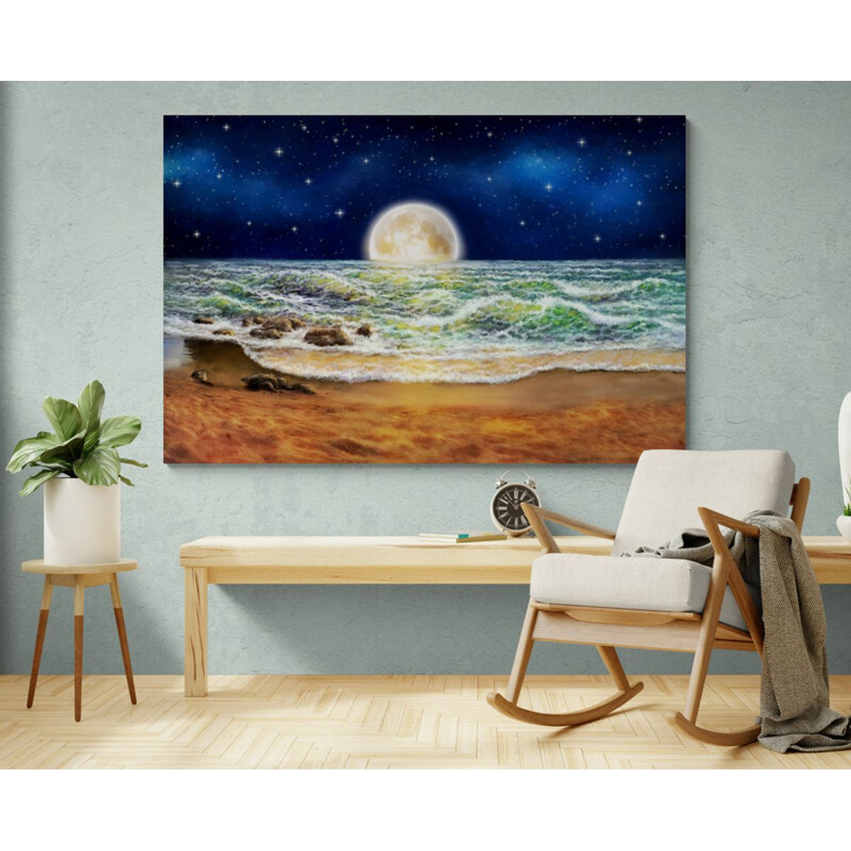 TAYRONA STORE - Cuadro En Lienzo Para Habitaciones Luna Mar Playa 153 70x50cm