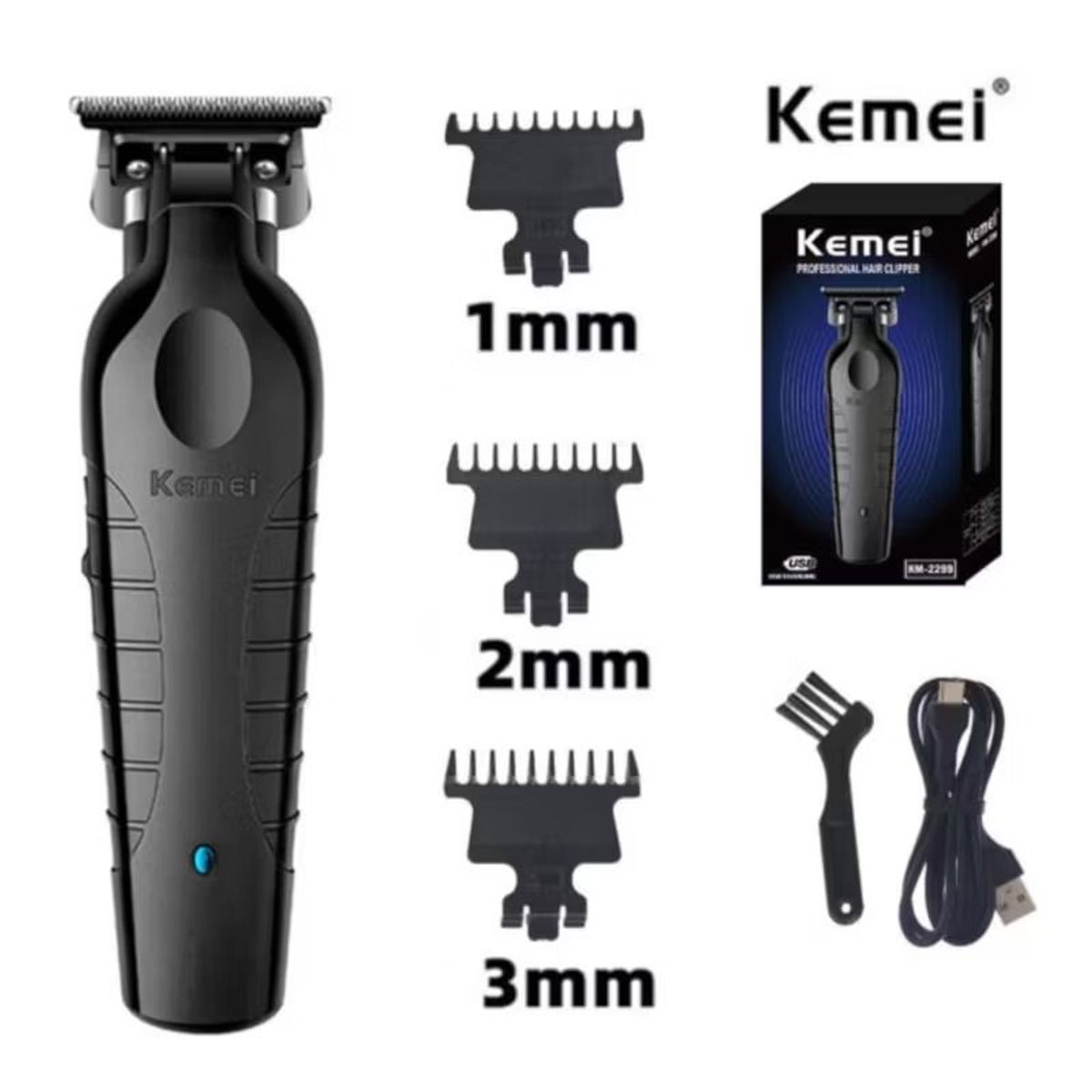 KEMEI - Patillera Profesional Inalámbrica Kemei 2299 Recargable