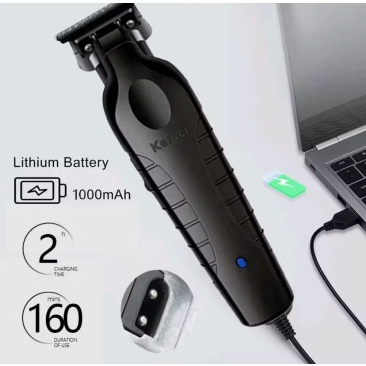 KEMEI - Patillera Profesional Inalámbrica Kemei 2299 Recargable