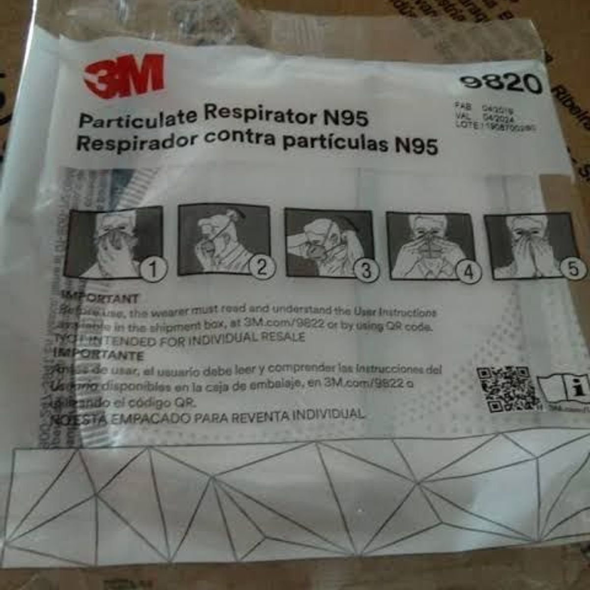 3M - RESPIRADOR TAPABOCAS N95 3M 9820 X  10 UNIDADES