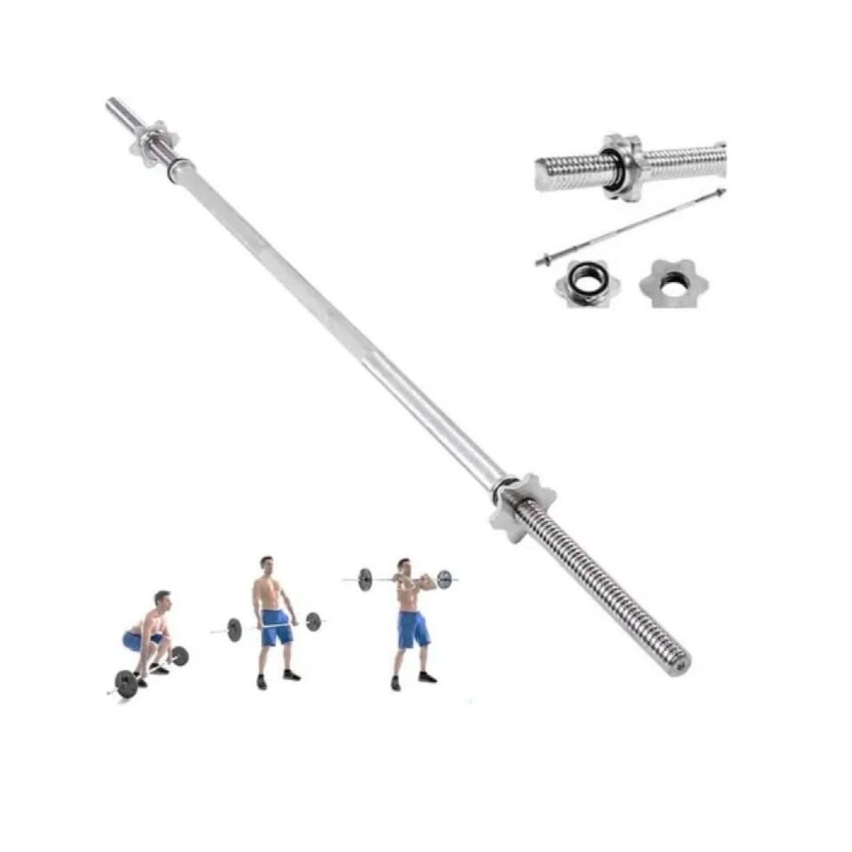 GENERICO - Barra Recta Cromada 120cm Seguros Con Rosca Entrenamiento