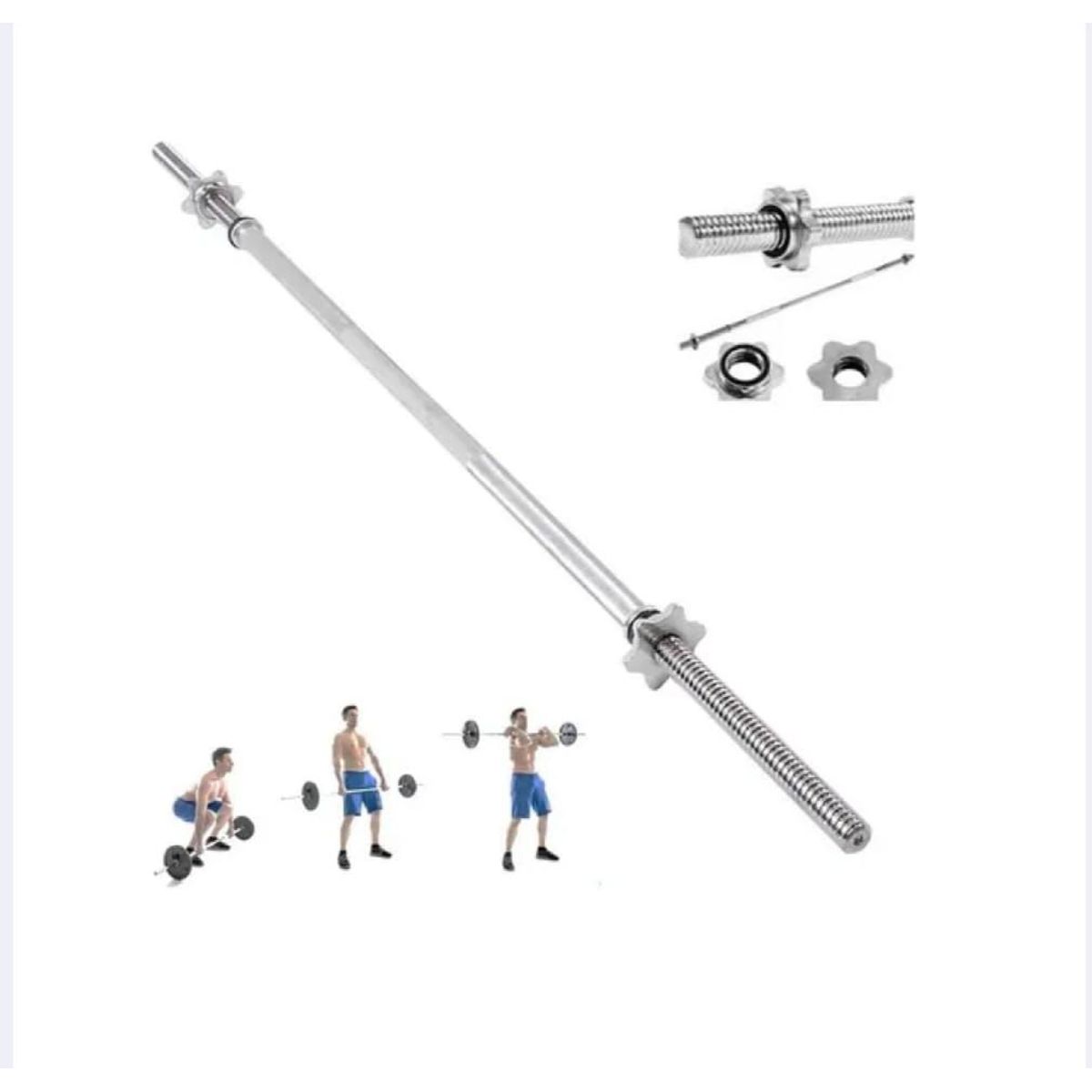 GENERICO - Barra Recta Cromada 120cm Seguros Con Rosca Entrenamiento
