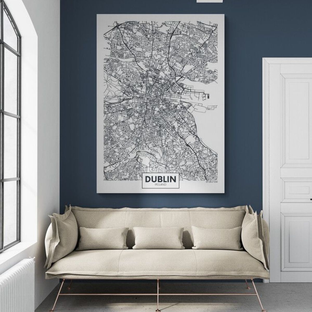 TAYRONA STORE - Cuadro En Lienzo Para Habitaciones Mapa Ciudad Dublin 50x70cm