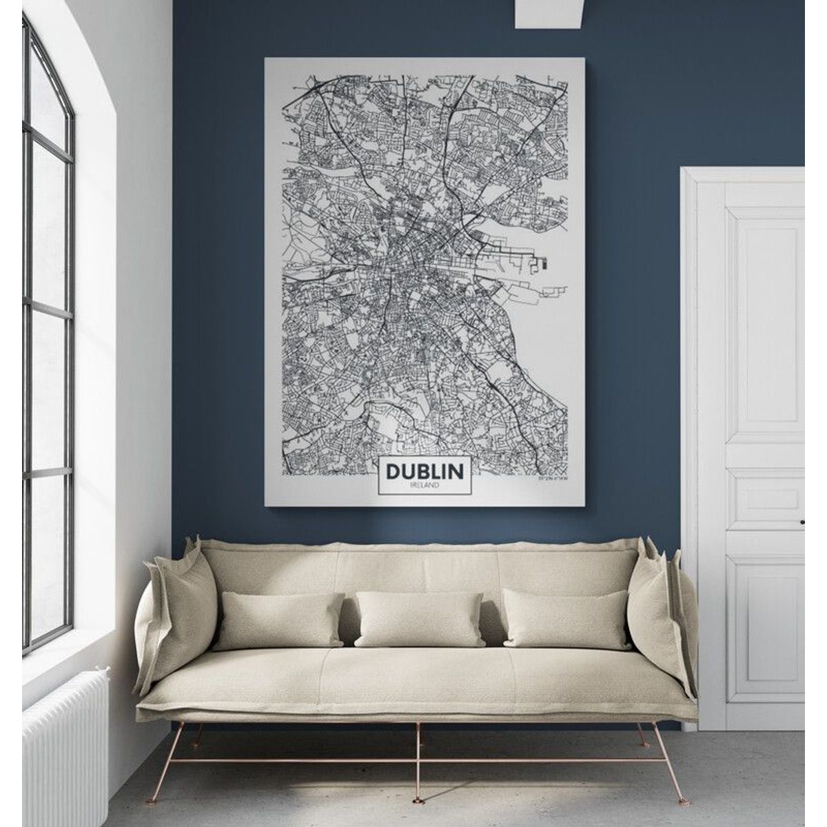 TAYRONA STORE - Cuadro En Lienzo Para Habitaciones Mapa Ciudad Dublin 50x70cm