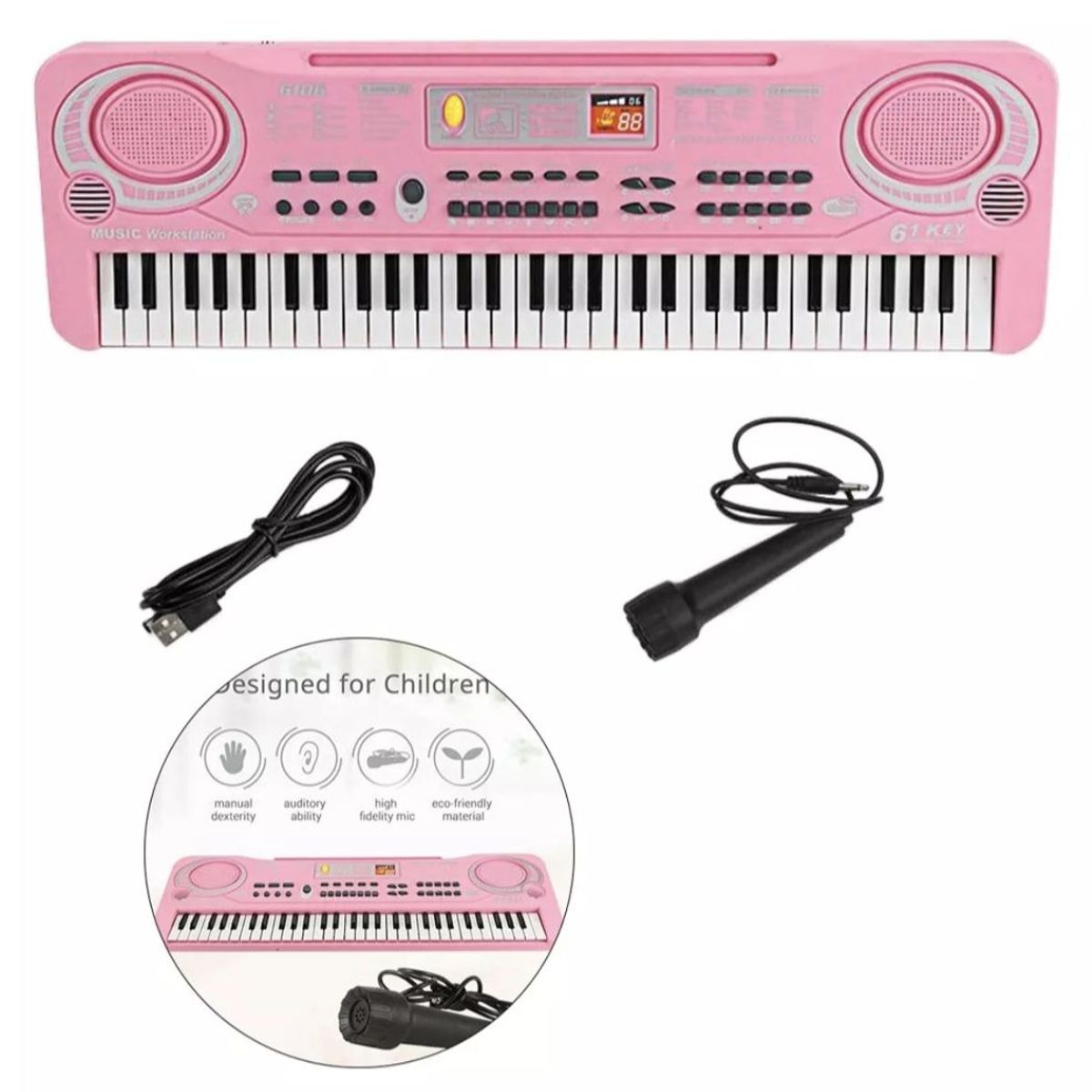 GENERICO - 61 Teclas Teclado Electrónico Piano Digital Musical rosado