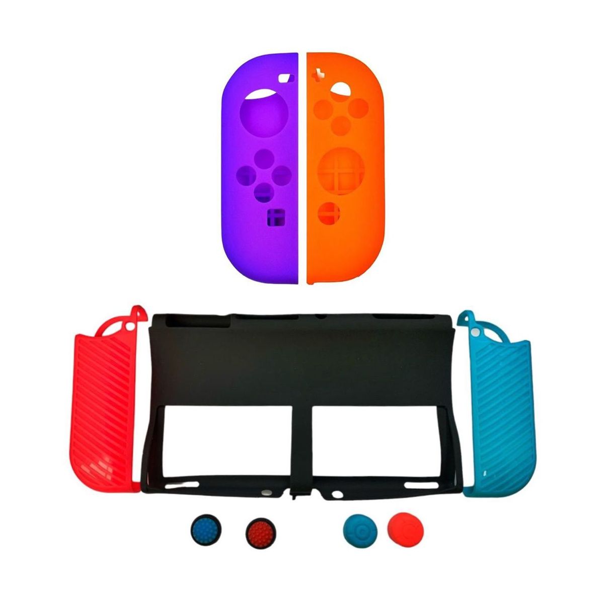 GENERICO - Set Protector 7 En 1+2 Siliconas Control Joycon Naranja De Switch Oled