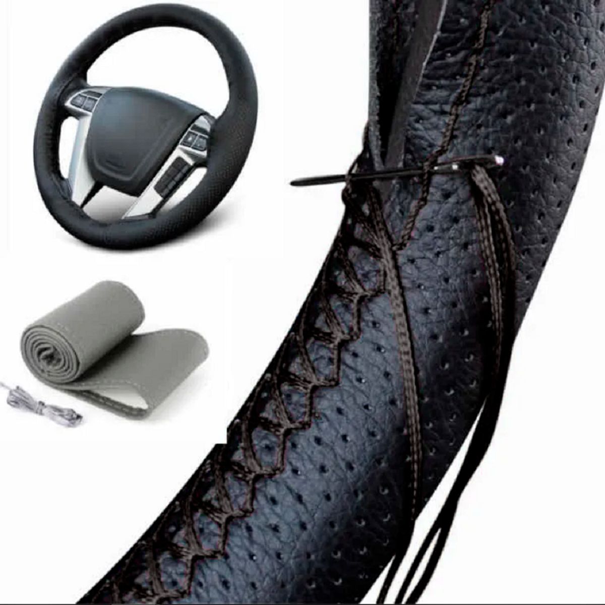 GENERICO - Forro Protector Timon Carro Vinilcuero Kit Hilo negro