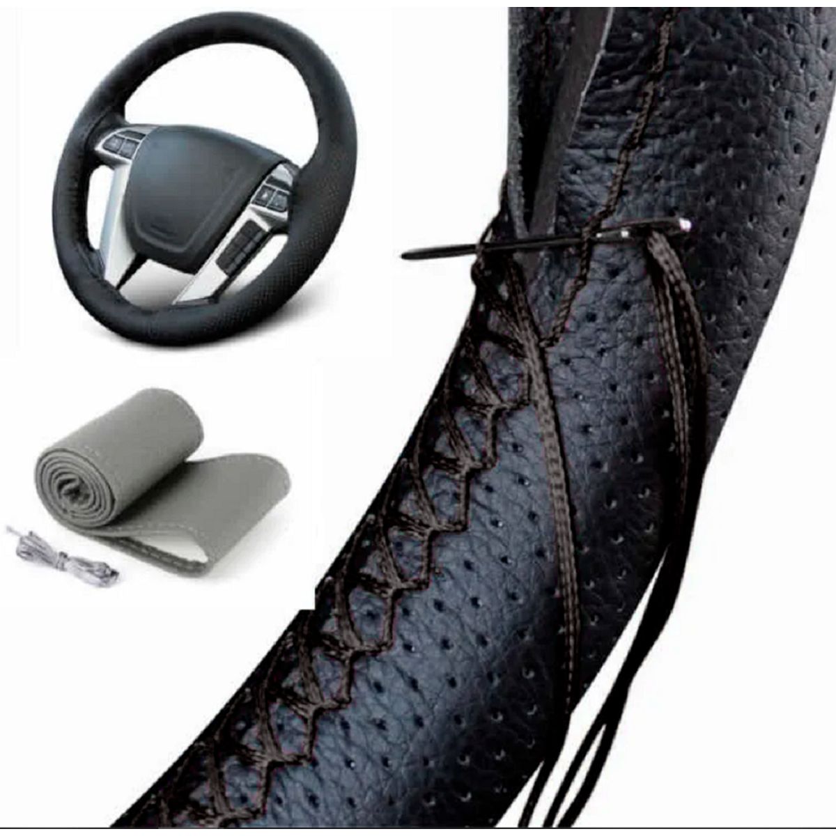 GENERICO - Forro Protector Timon Carro Vinilcuero Kit Hilo negro