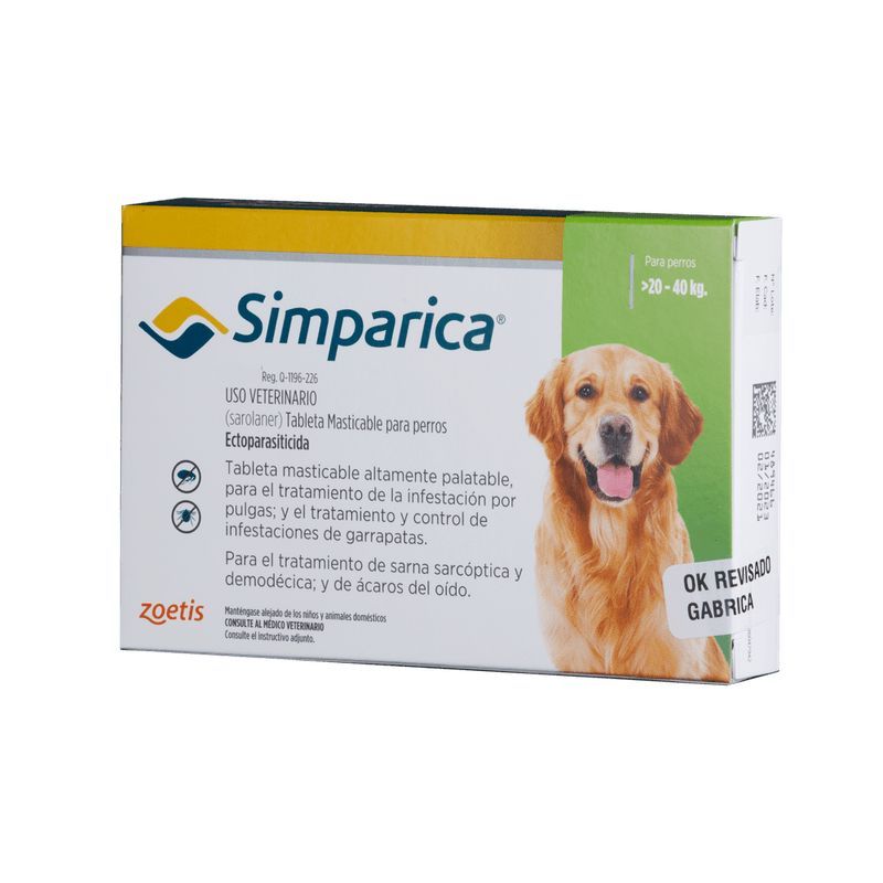 ZOETIS - Antiparasitario Externo Simparica tableta Masticable 20-40kg