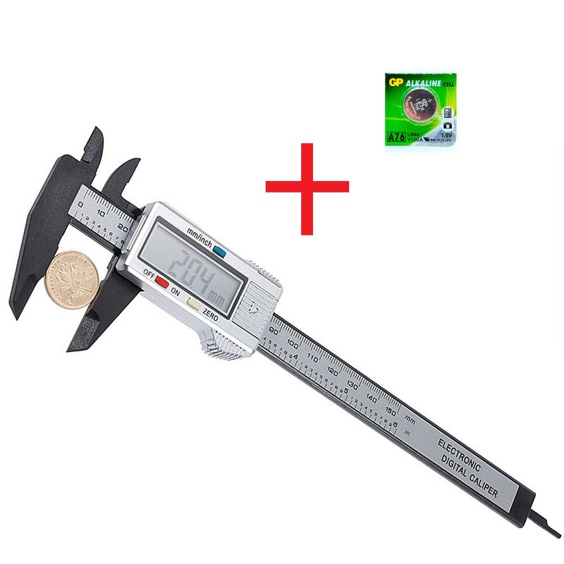 GENERICO - Calibrador Pie De Rey Digital Fibra De Carbono Gris + Batería
