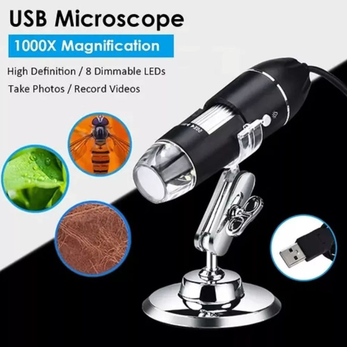 GENERICO - Microscopio Electronico Usb 1600x8 Led Graduable