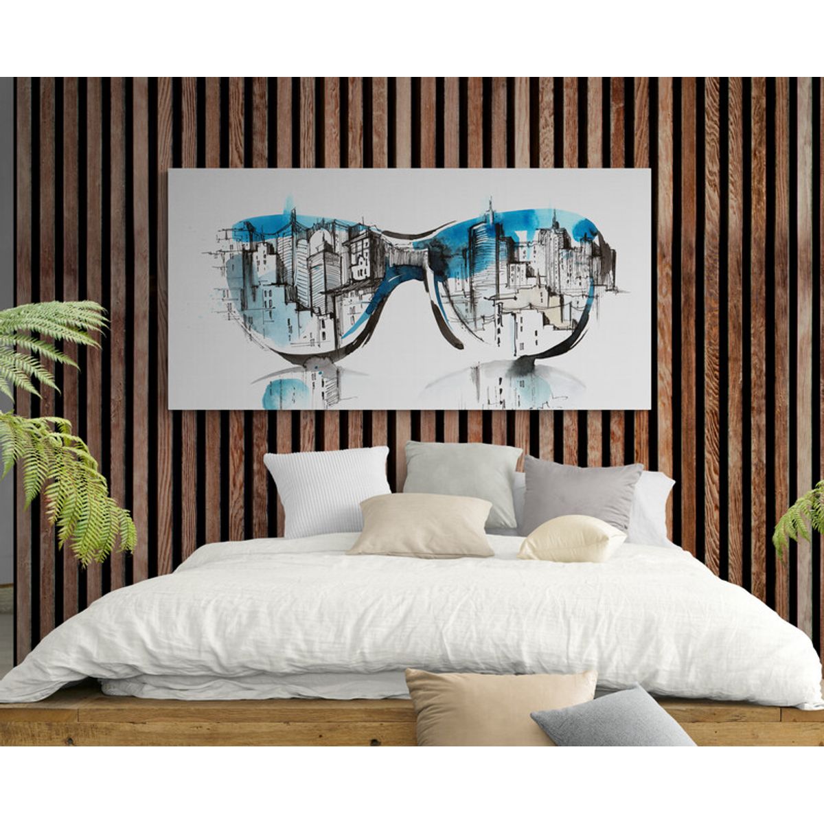 TAYRONA STORE - Cuadro Lienzo Para Habitaciones Gafas Pintura Ciudad 101 100x50cm