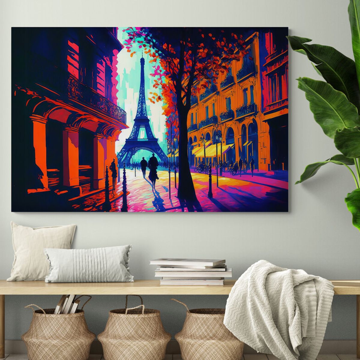 TAYRONA STORE - Cuadro Lienzo Para Habitaciones Paris Pintura Ciudad 211 100x70cm
