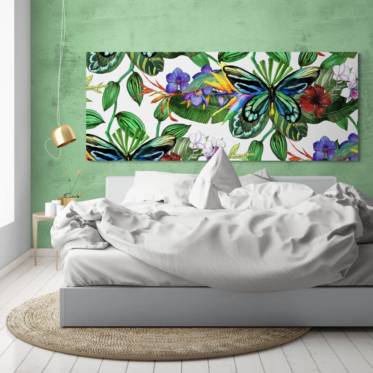 TAYRONA STORE - Cuadro Lienzo Para Habitaciones Hojas Verdes 06 Mariposa 150x60cm