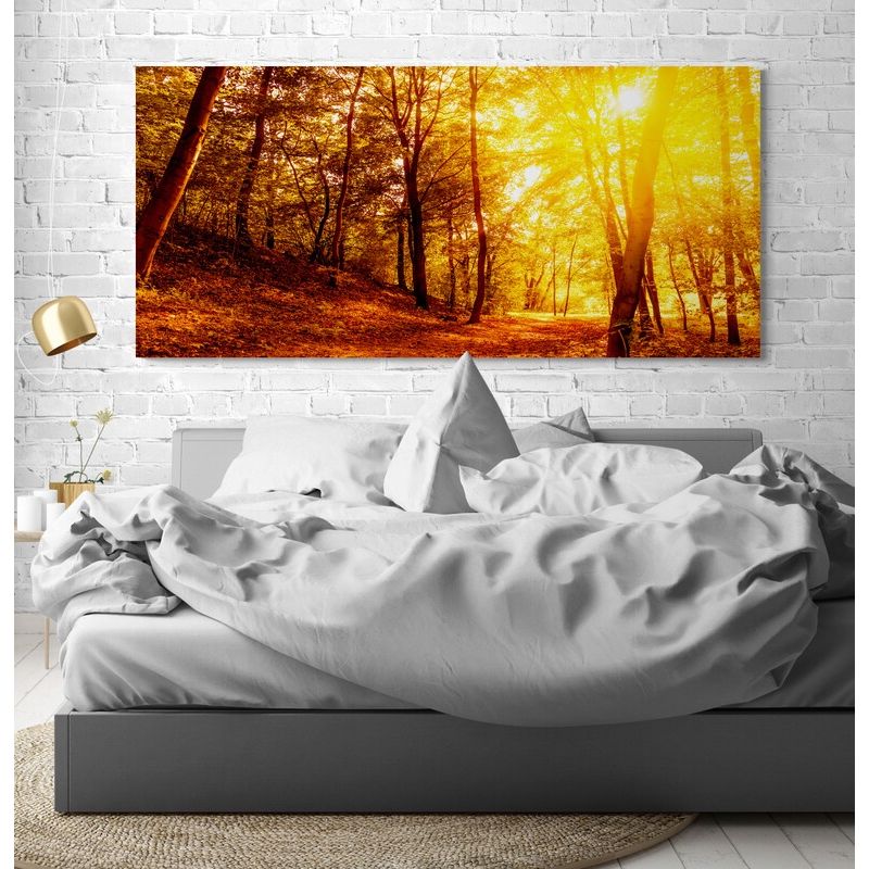 TAYRONA STORE - Cuadro En Lienzo Para Habitaciones Atardecer Bosque Verde 025 90x40cm