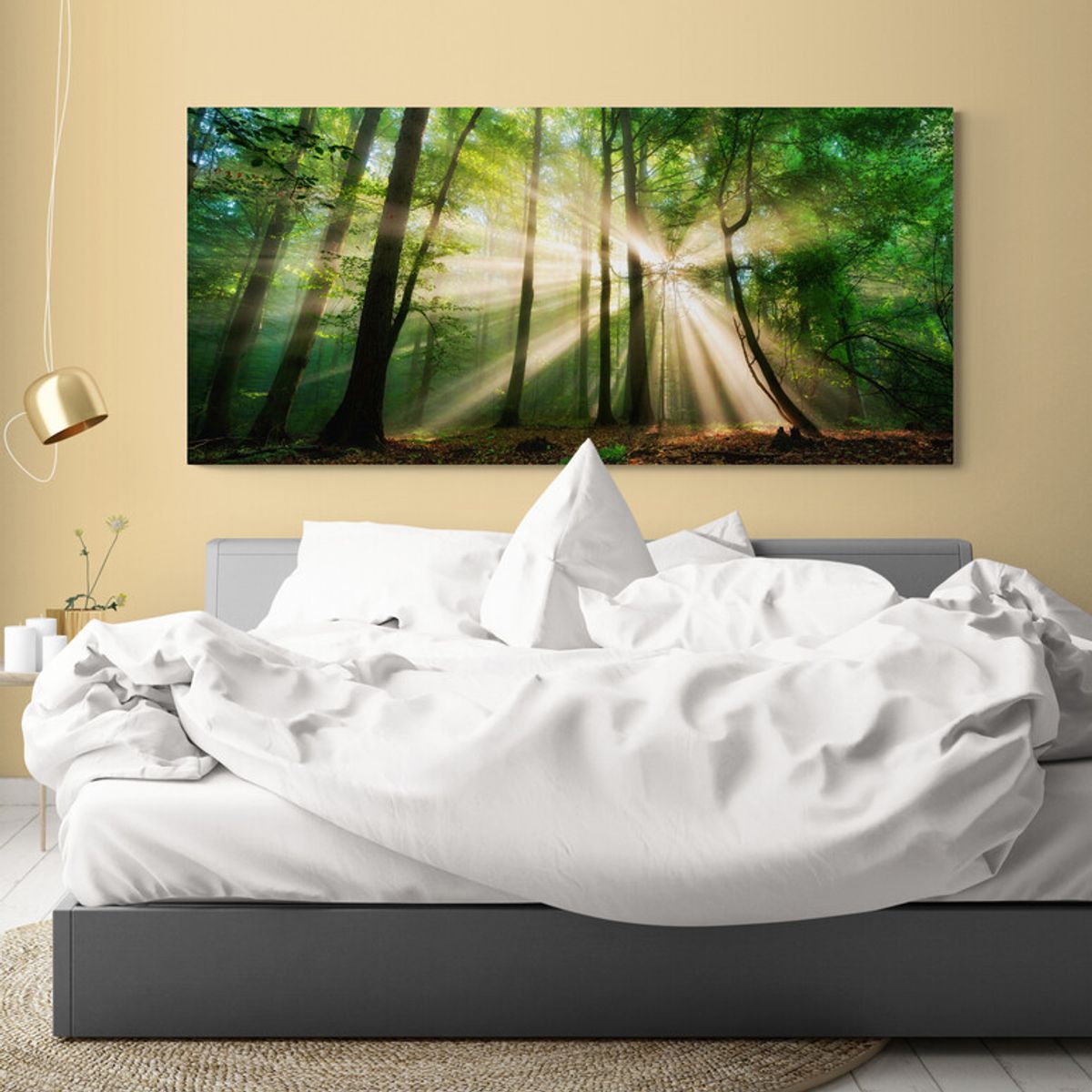 TAYRONA STORE - Cuadro Lienzo Para Habitaciones Atardecer Bosque Verde 027 90x40cm