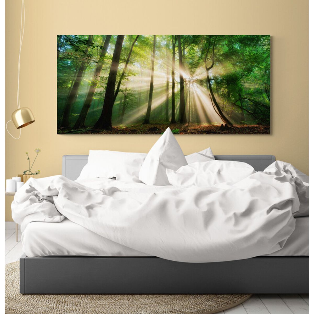 TAYRONA STORE - Cuadro Lienzo Para Habitaciones Atardecer Bosque Verde 027 90x40cm