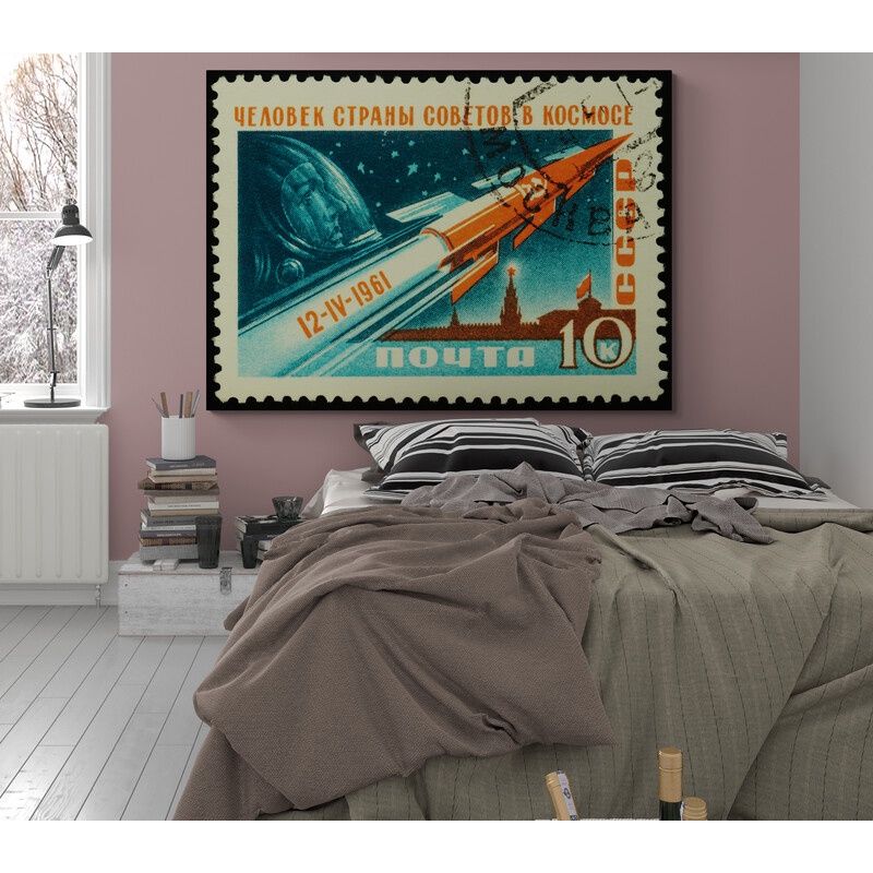 TAYRONA STORE - Cuadro En Lienzo Para Habitaciones Astronauta Estampillas 083 40x30cm