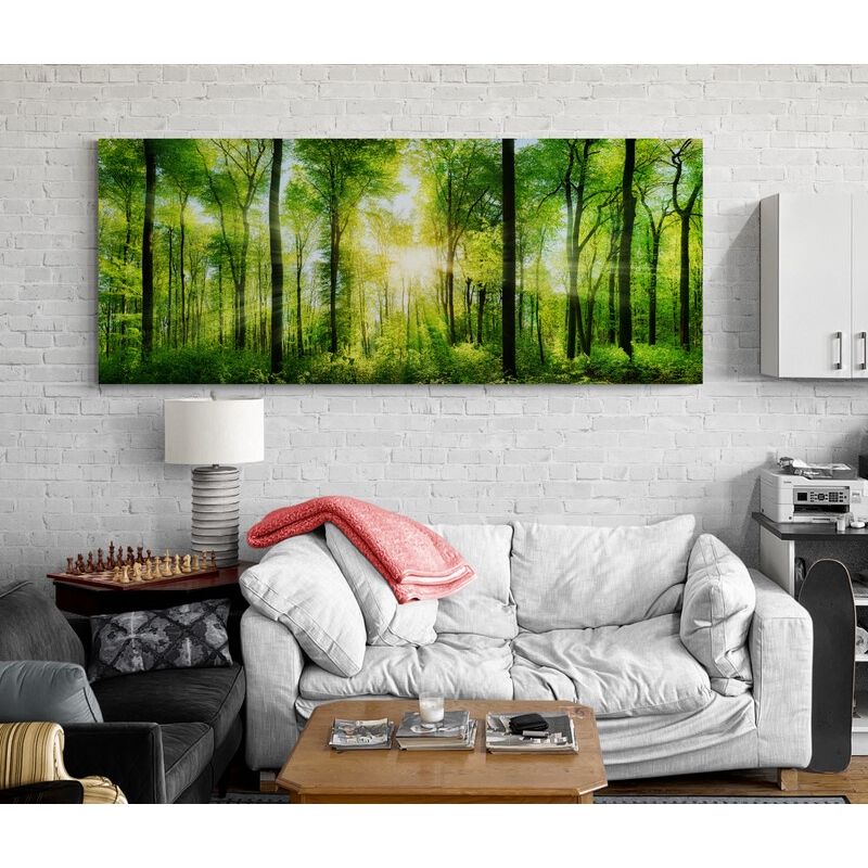 TAYRONA STORE - Cuadro En Lienzo Para Habitaciones Atardecer Bosque Verde 015 100x40cm