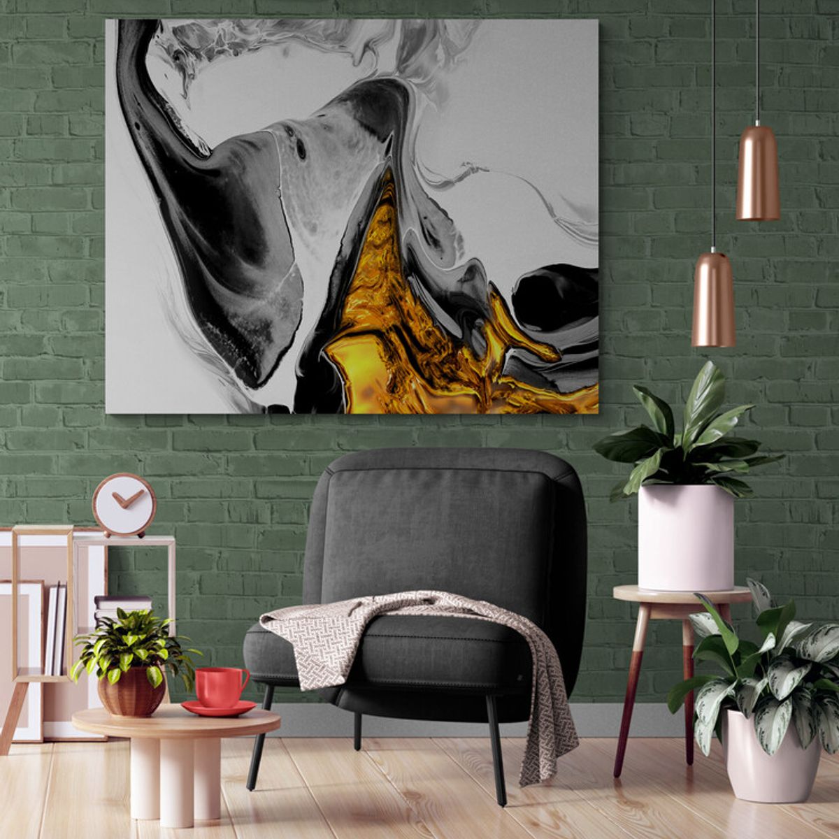 TAYRONA STORE - Cuadro Lienzo Habitacion Pintura Abstracta Con Oro 14 50x40cm