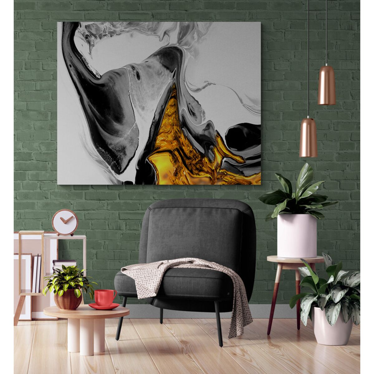 TAYRONA STORE - Cuadro Lienzo Habitacion Pintura Abstracta Con Oro 14 50x40cm