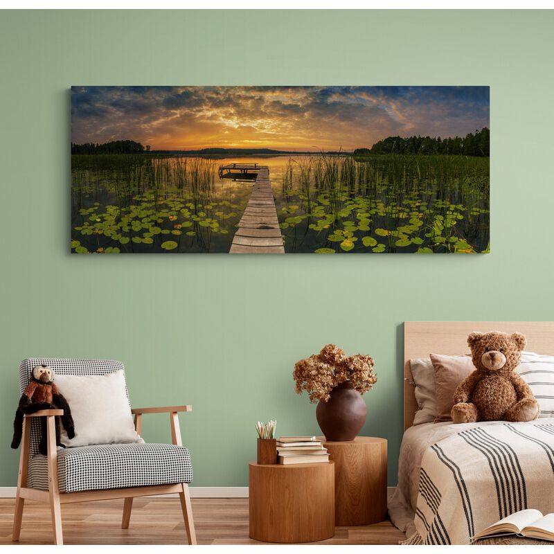 TAYRONA STORE - Cuadro En Lienzo Para Habitaciones Lago Muelle Atardecerr 009 175x70cm
