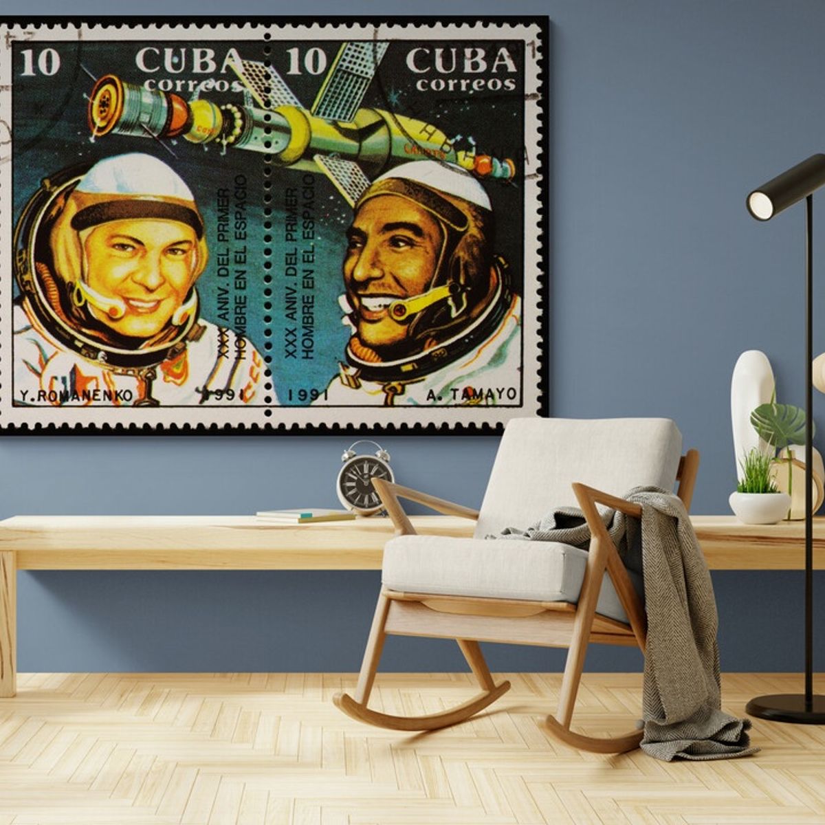 TAYRONA STORE - Cuadro En Lienzo Para Habitaciones Astronauta Estampillas 078 100x75cm