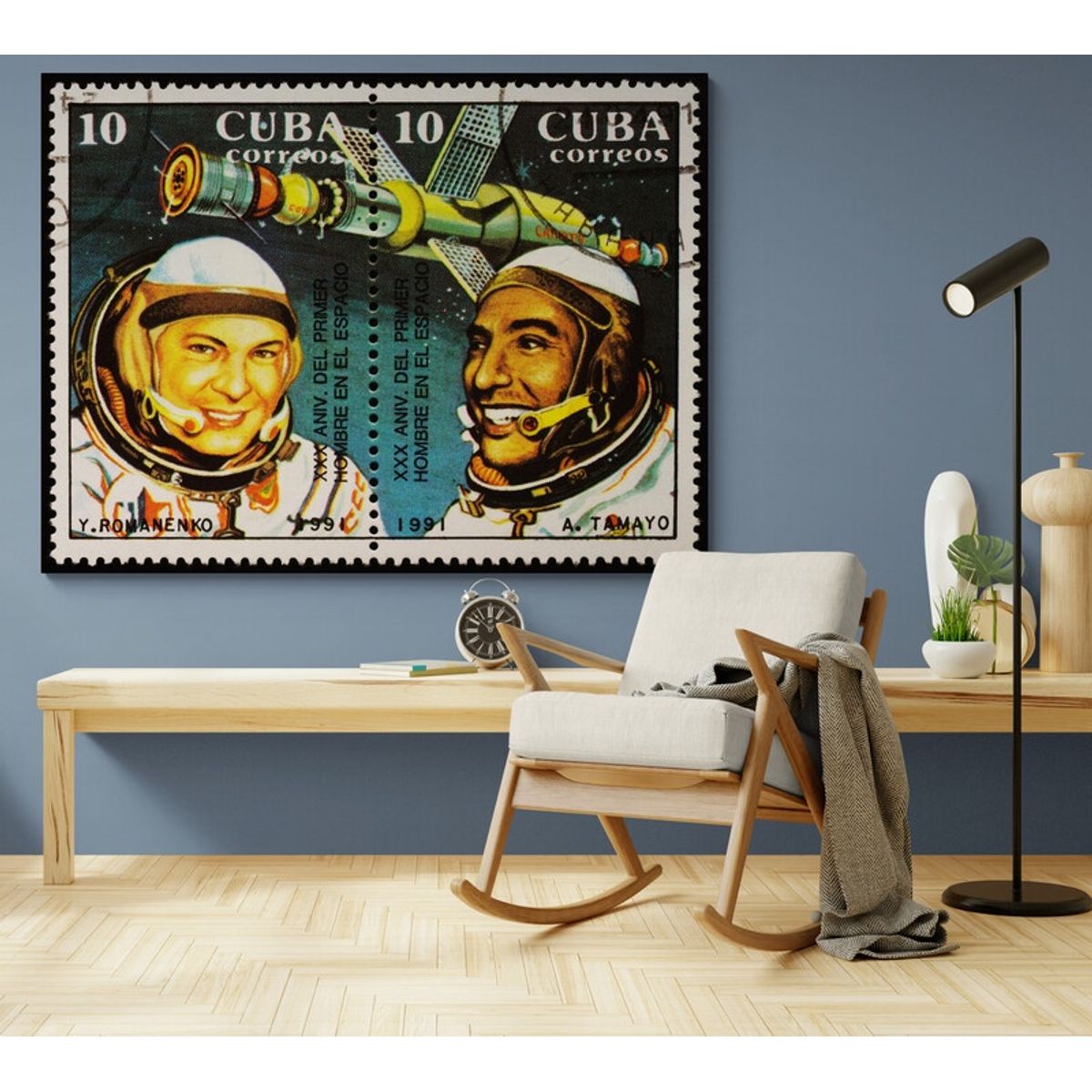 TAYRONA STORE - Cuadro En Lienzo Para Habitaciones Astronauta Estampillas 078 100x75cm