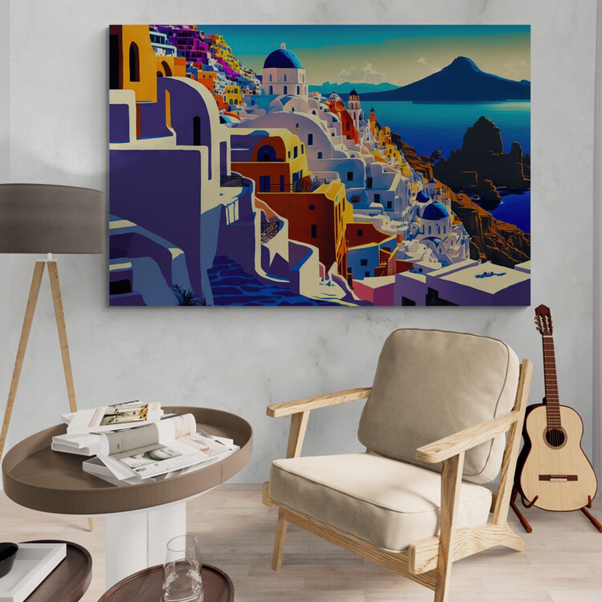 TAYRONA STORE - Cuadro Lienzo Para Habitaciones Santorini Pintura Ciudad 175 90x40cm