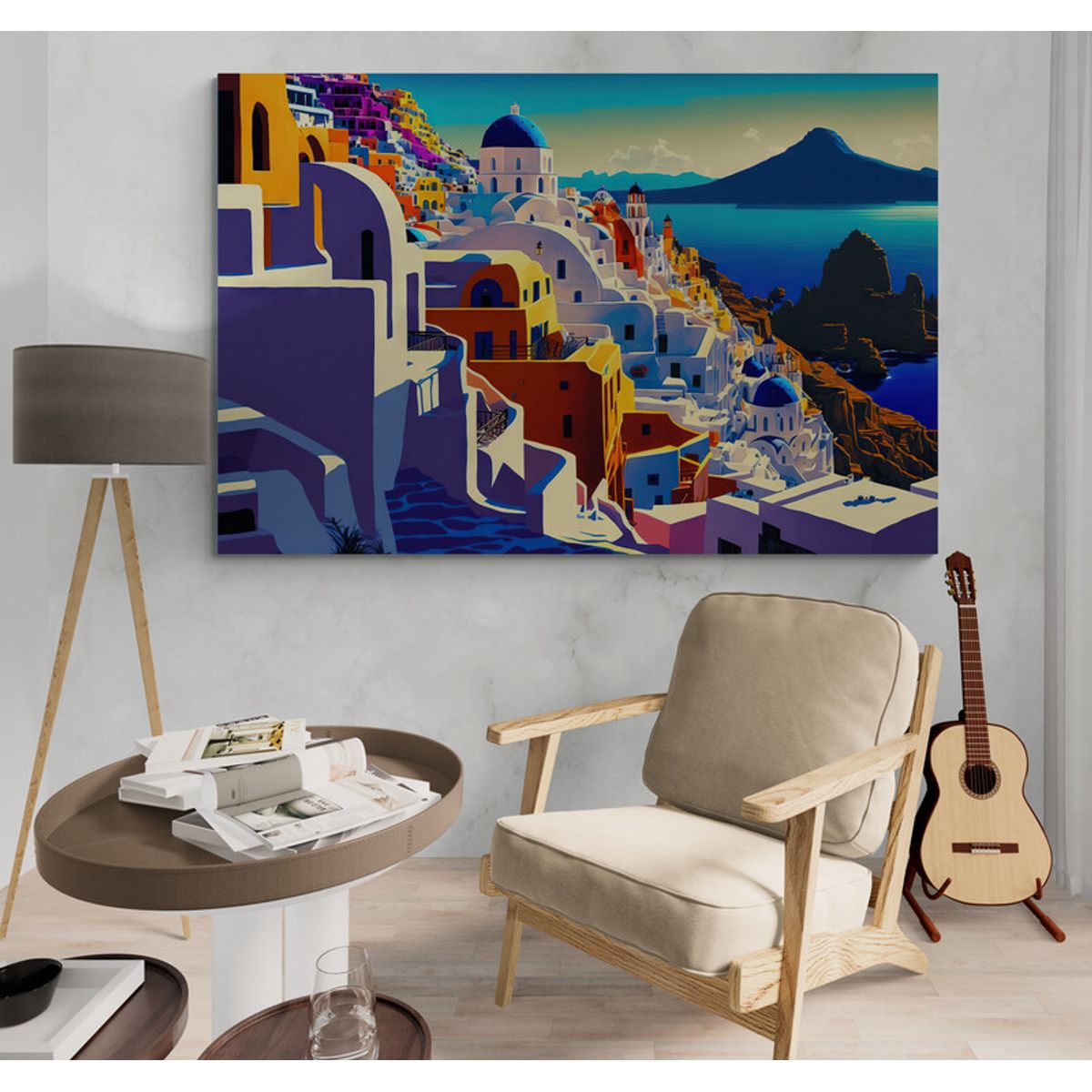 TAYRONA STORE - Cuadro Lienzo Para Habitaciones Santorini Pintura Ciudad 175 90x40cm