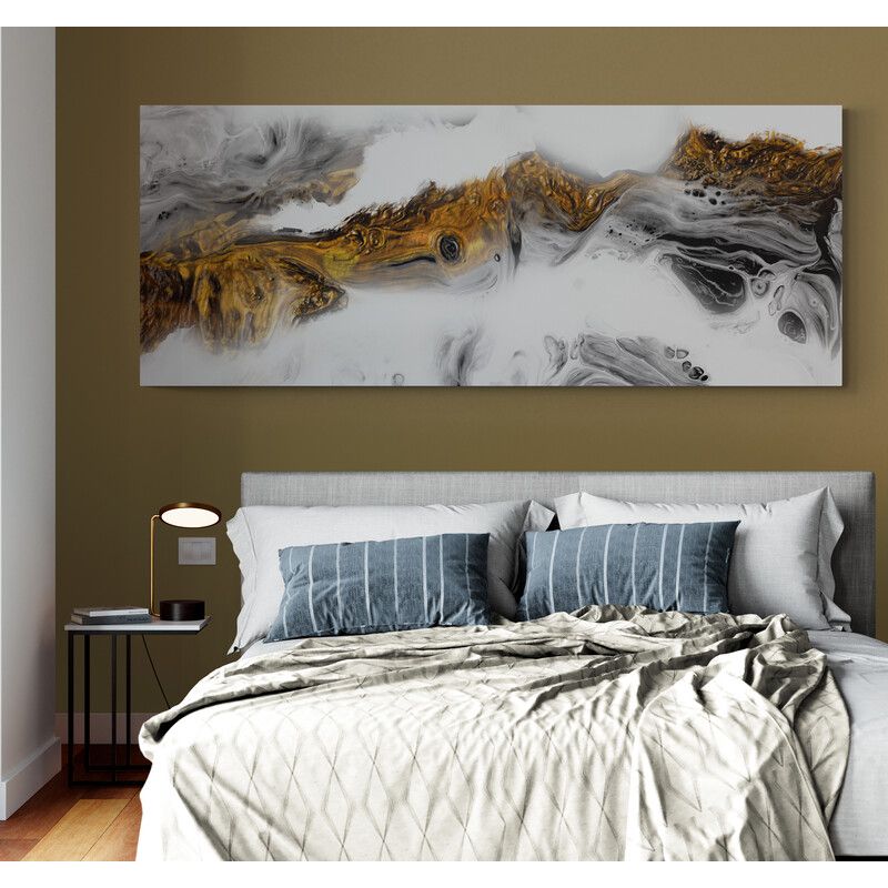 TAYRONA STORE - Cuadro Lienzo Habitacion Pintura Abstracta Oro 28 125x50cm