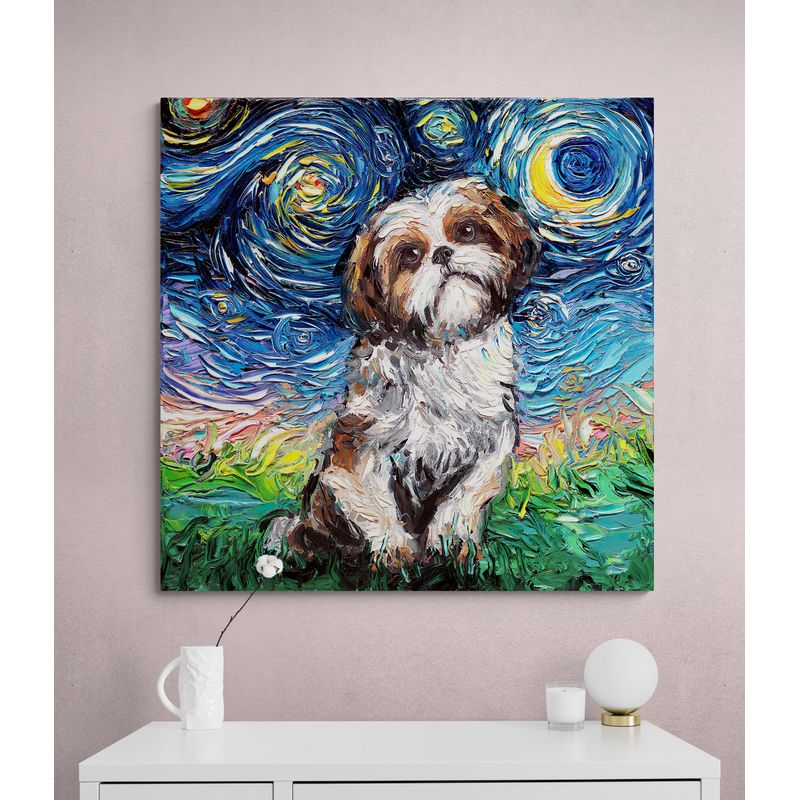 TAYRONA STORE - Cuadro En Lienzo Para Habitaciones Noche Estrellada Shih Tzu 90x90cm
