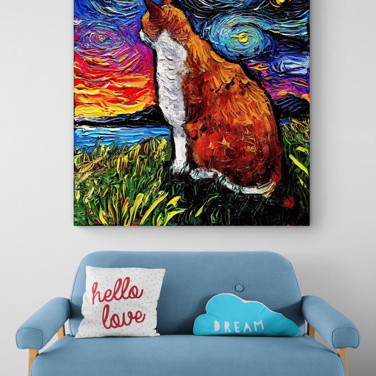 TAYRONA STORE - Cuadro Lienzo Para Habitaciones Noche Estrellada Gatos 229 100x135cm